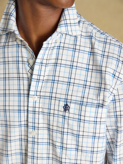 Joules Oxford Check Classic Fit Cotton Oxford Shirt White & Blue