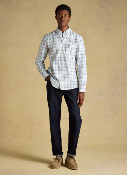 Joules Oxford Check Classic Fit Cotton Oxford Shirt White & Blue