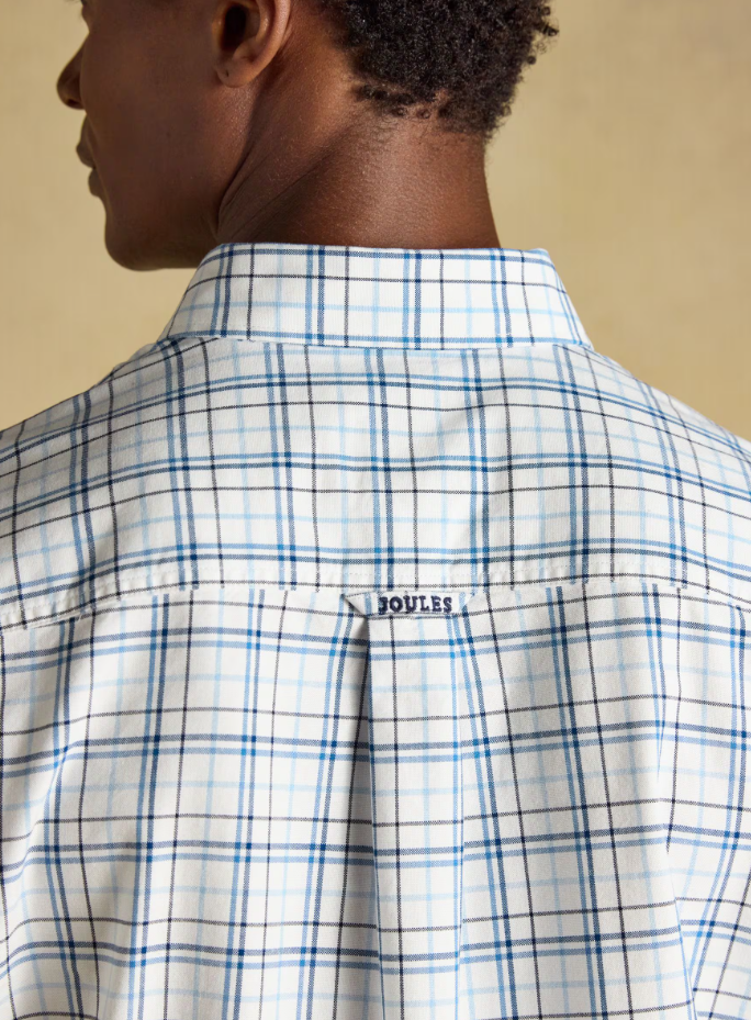 Joules Oxford Check Classic Fit Cotton Oxford Shirt White & Blue