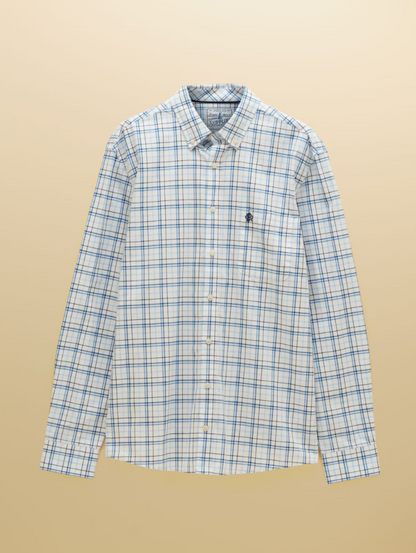 Joules Oxford Check Classic Fit Cotton Oxford Shirt White & Blue