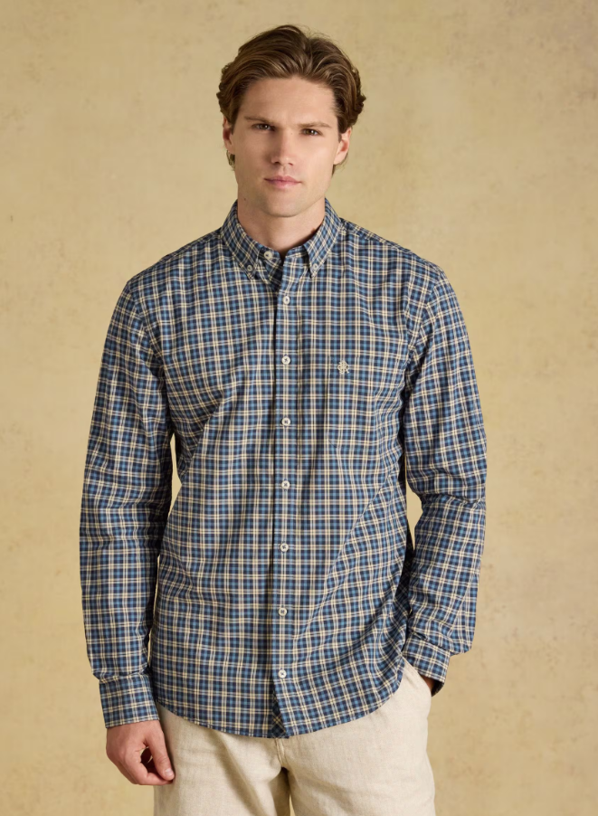 Joules Poplin Long Sleeve Check Shirt Blue