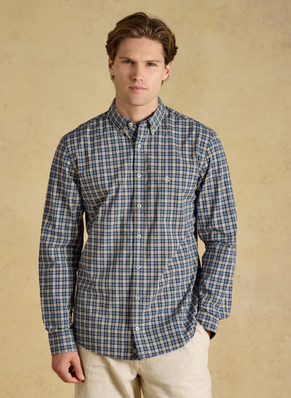 Joules Poplin Long Sleeve Check Shirt Blue