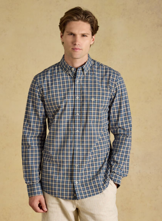 Joules Poplin Long Sleeve Check Shirt Blue