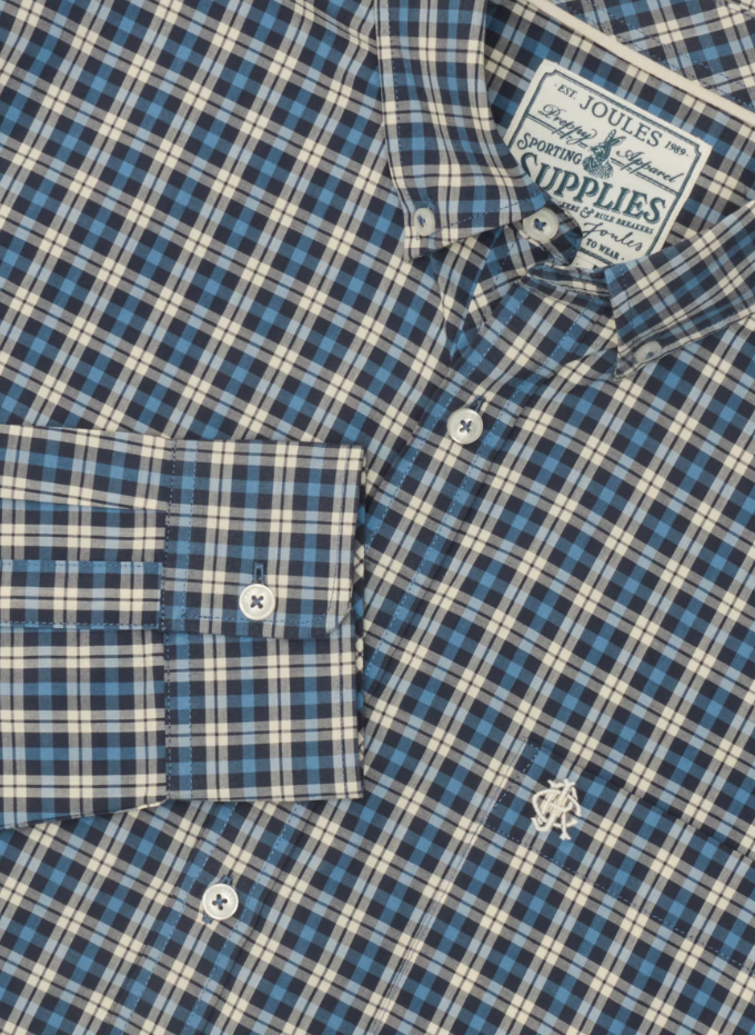 Joules Poplin Long Sleeve Check Shirt Blue