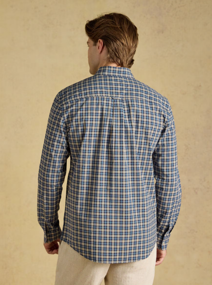 Joules Poplin Long Sleeve Check Shirt Blue