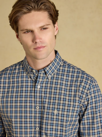 Joules Poplin Long Sleeve Check Shirt Blue
