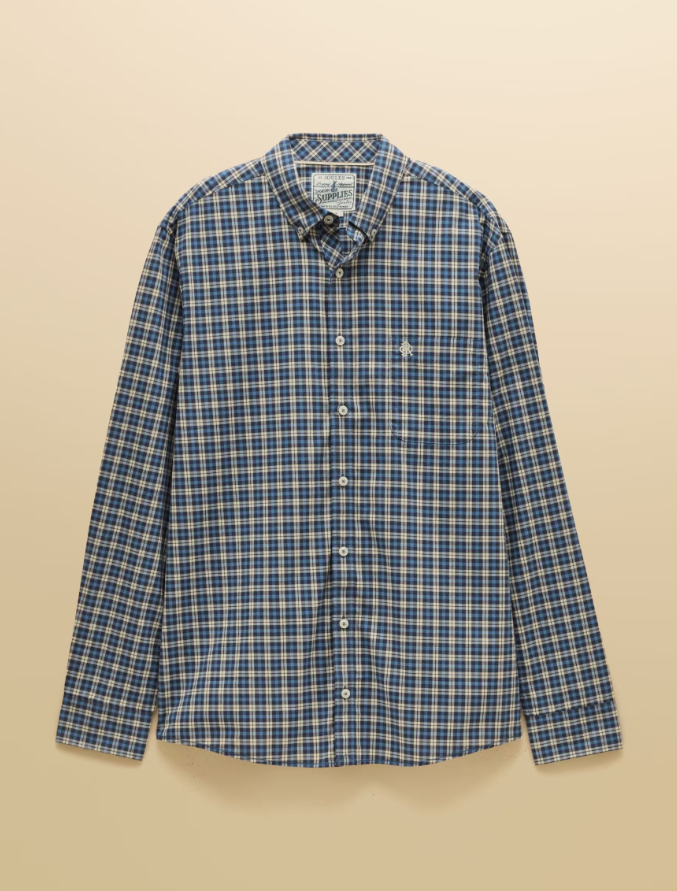 Joules Poplin Long Sleeve Check Shirt Blue