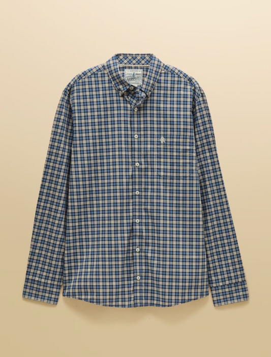 Joules Poplin Long Sleeve Check Shirt Blue
