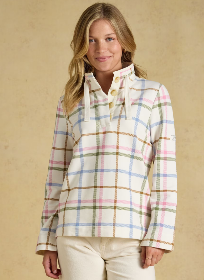 Joules Saunton Madden Check Cotton Sweatshirt Cream