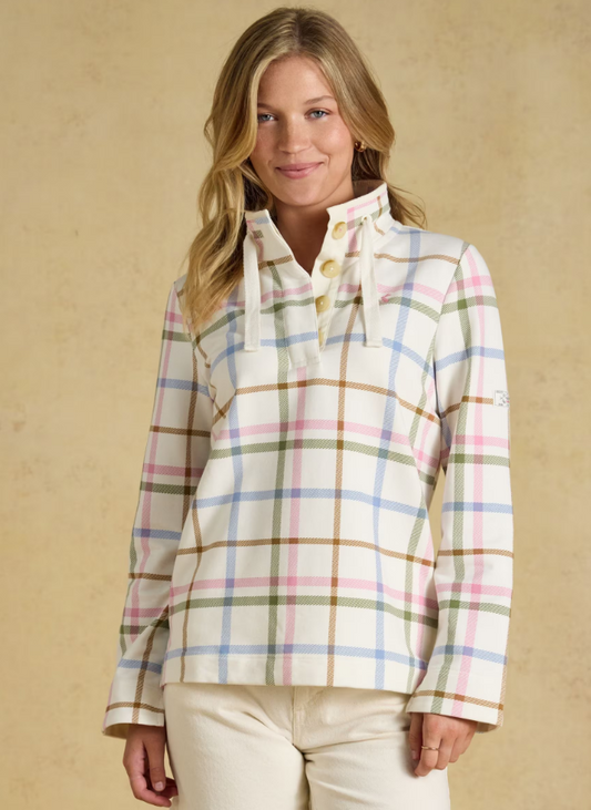 Joules Saunton Madden Check Cotton Sweatshirt Cream