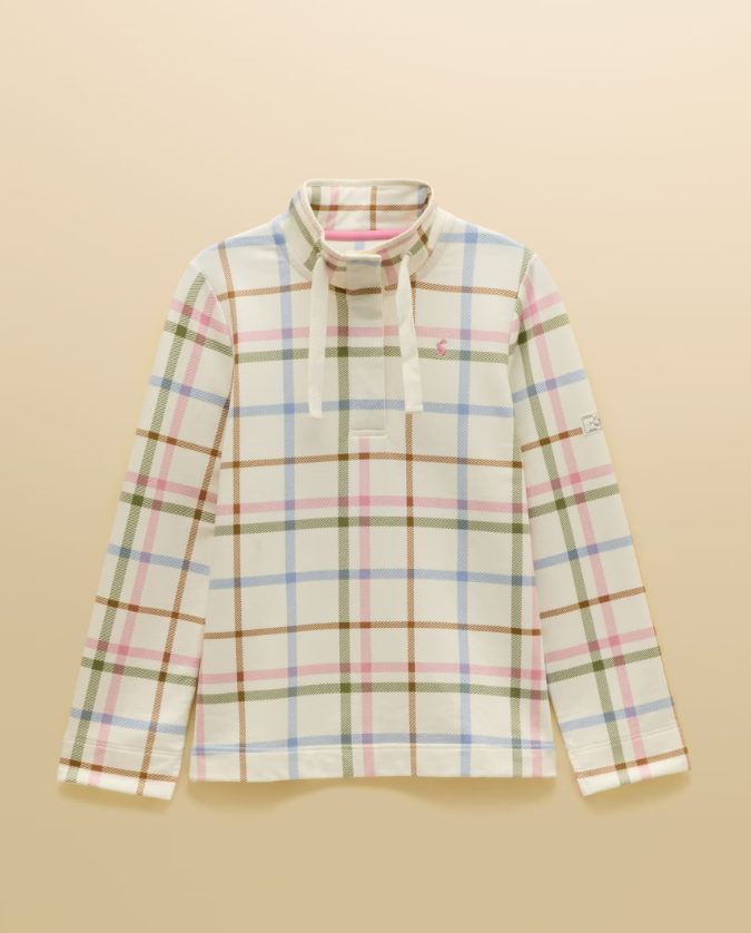Joules Saunton Madden Check Cotton Sweatshirt Cream