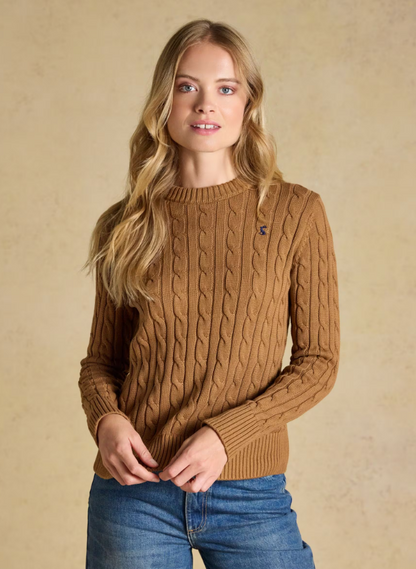 Joules Classic Crew Neck Cable Knit Jumper Camel