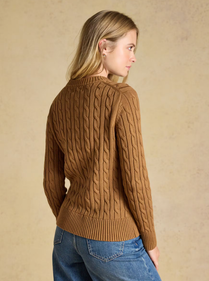 Joules Classic Crew Neck Cable Knit Jumper Camel