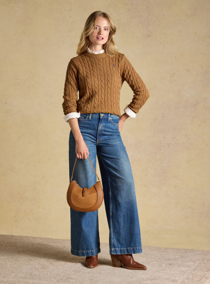 Joules Classic Crew Neck Cable Knit Jumper Camel
