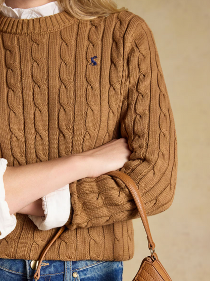Joules Classic Crew Neck Cable Knit Jumper Camel