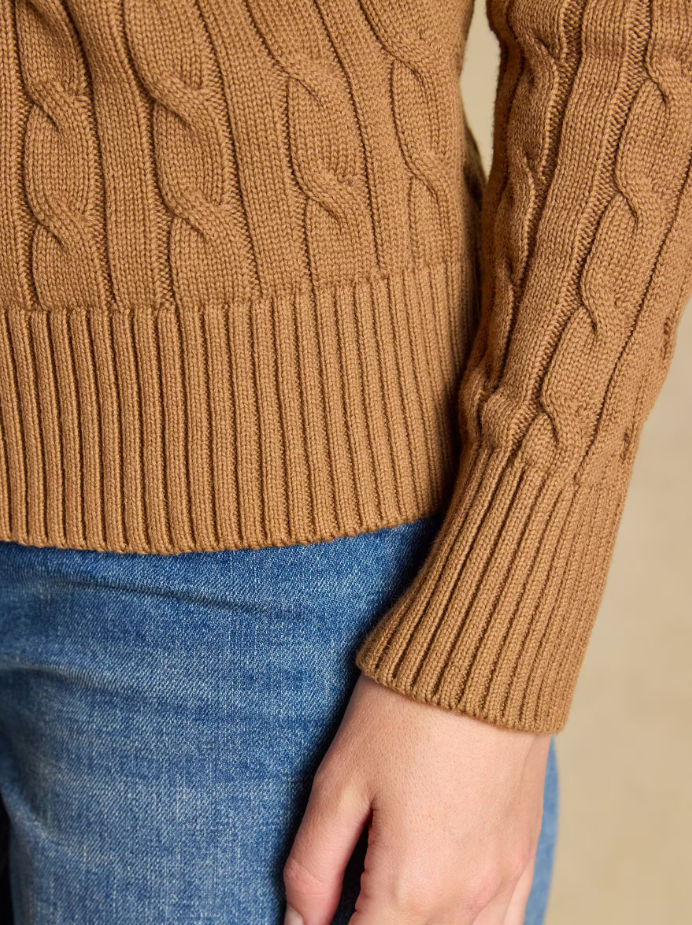 Joules Classic Crew Neck Cable Knit Jumper Camel
