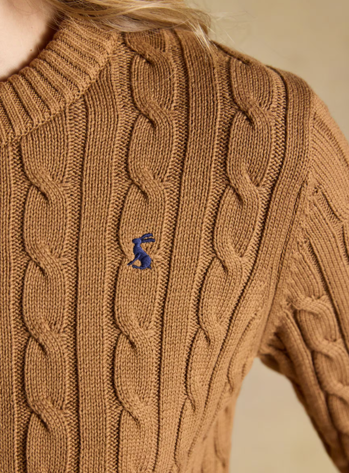 Joules Classic Crew Neck Cable Knit Jumper Camel