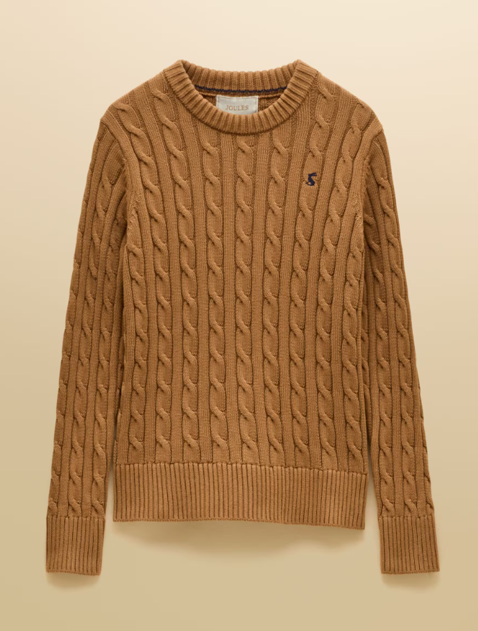 Joules Classic Crew Neck Cable Knit Jumper Camel