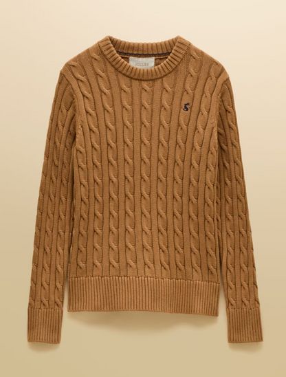 Joules Classic Crew Neck Cable Knit Jumper Camel