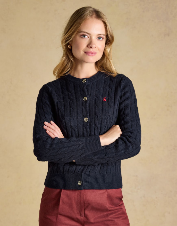 Joules Cable Knit Button Up Cardigan Navy