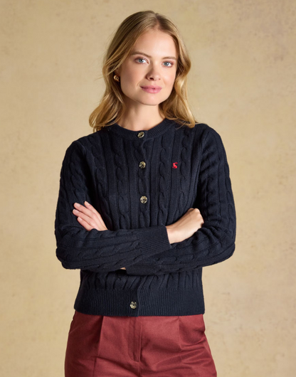 Joules Cable Knit Button Up Cardigan Navy