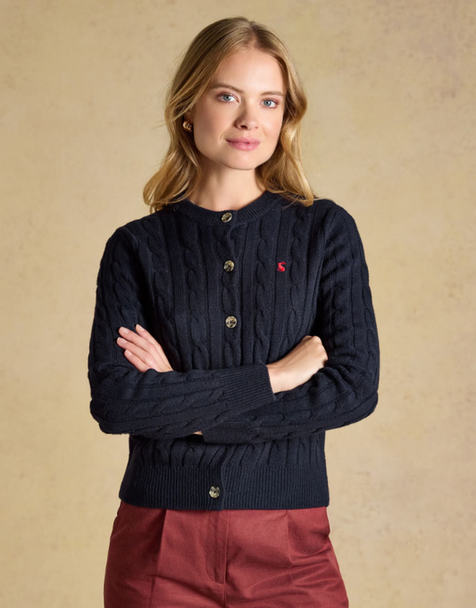 Joules Cable Knit Button Up Cardigan Navy