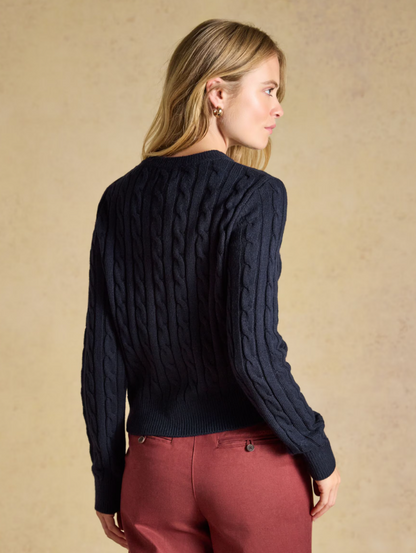 Joules Cable Knit Button Up Cardigan Navy