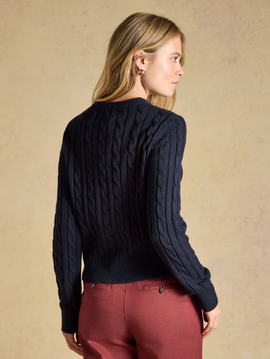 Joules Cable Knit Button Up Cardigan Navy