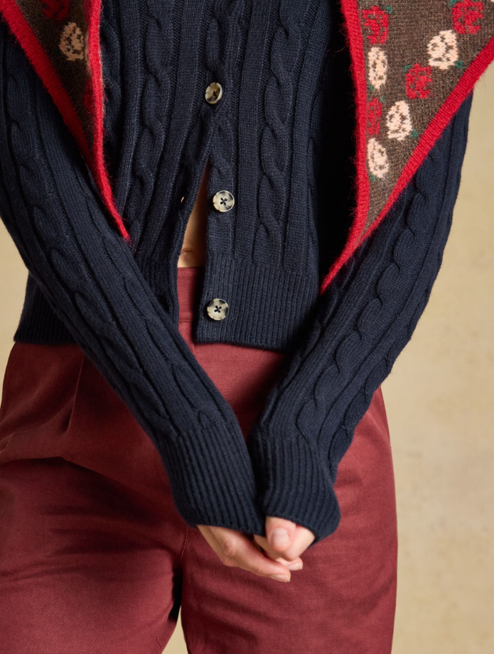 Joules Cable Knit Button Up Cardigan Navy