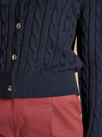 Joules Cable Knit Button Up Cardigan Navy
