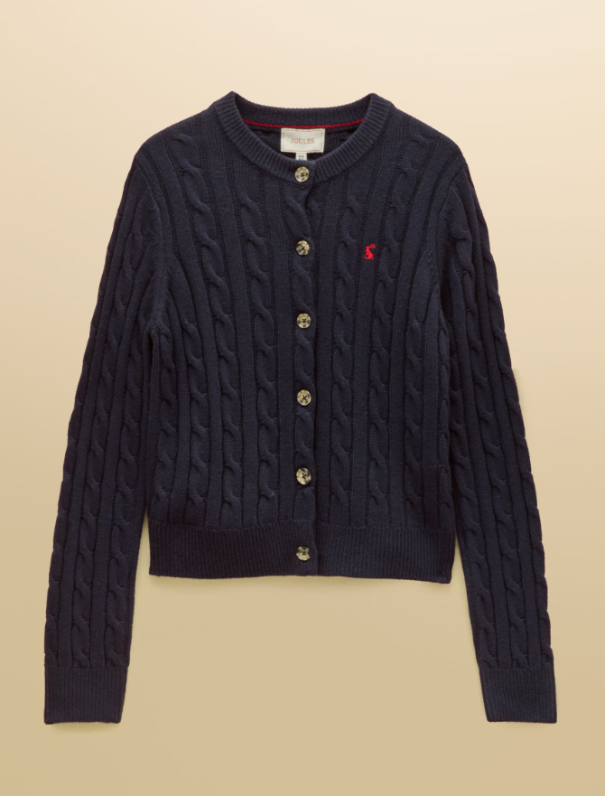 Joules Cable Knit Button Up Cardigan Navy