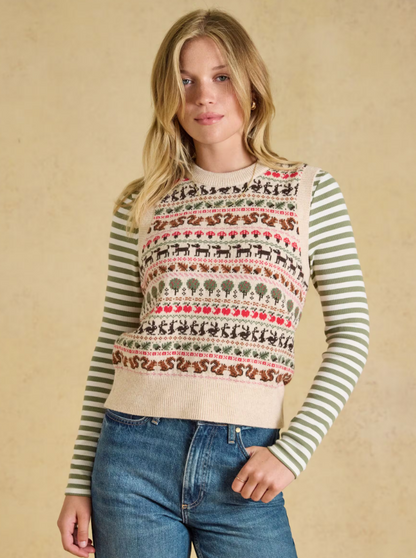 Joules Orchard Pattern Crew Neck Knitted Vest Oatmeal