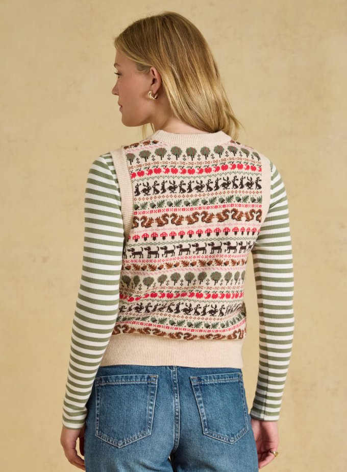 Joules Orchard Pattern Crew Neck Knitted Vest Oatmeal
