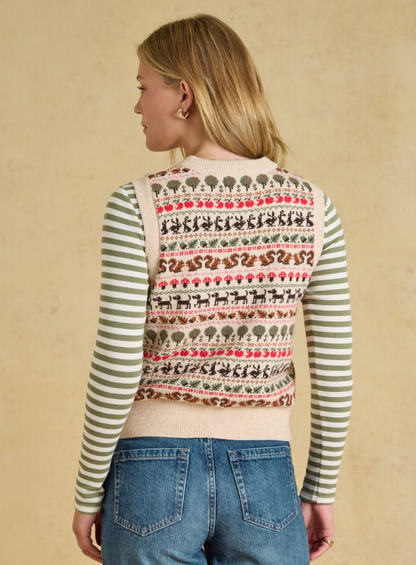Joules Orchard Pattern Crew Neck Knitted Vest Oatmeal