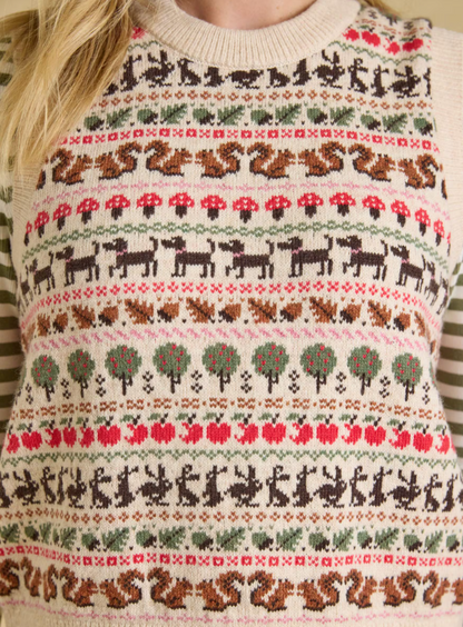 Joules Orchard Pattern Crew Neck Knitted Vest Oatmeal