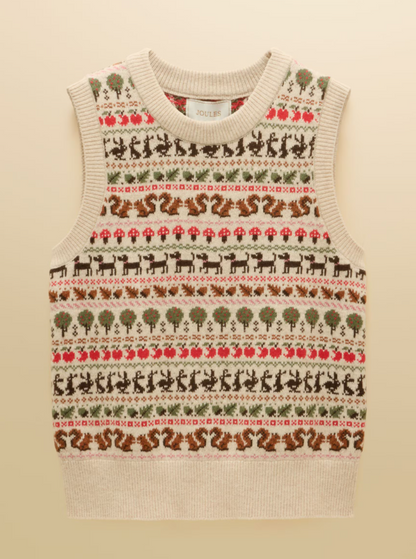 Joules Orchard Pattern Crew Neck Knitted Vest Oatmeal