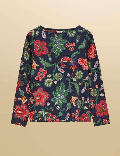 Joules Harbour Floral Printed Boat Neck Top Navy