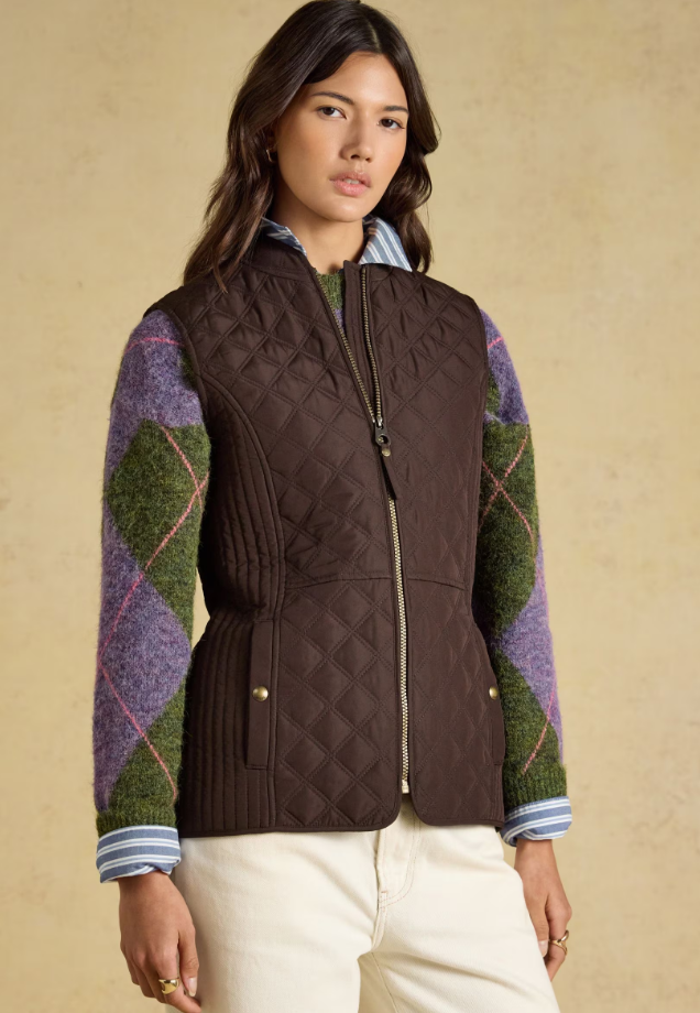 Joules Minx Showerproof Diamond Quilted Chocolate Brown