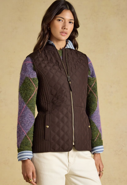 Joules Minx Showerproof Diamond Quilted Chocolate Brown