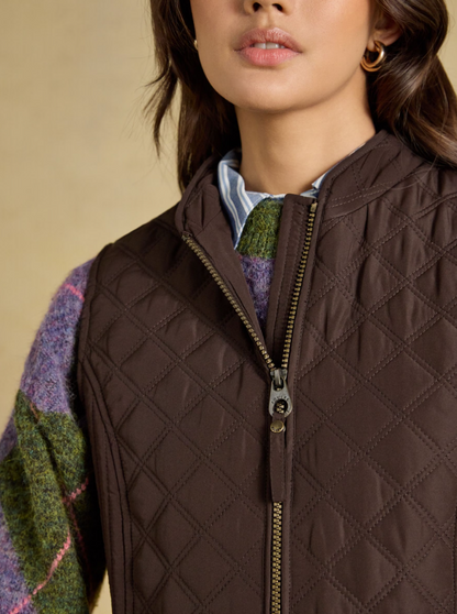 Joules Minx Showerproof Diamond Quilted Chocolate Brown