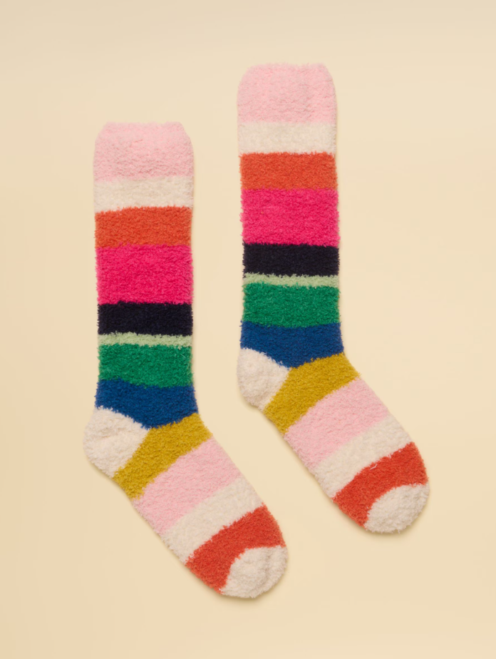 Joules Fluffy Cream Multi Stripe Socks