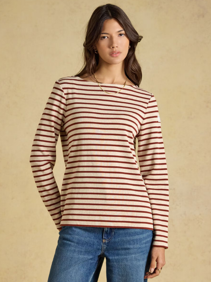 Joules Harbour Stripe Breton Top Oat Marl & Russet