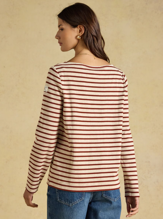 Joules Harbour Stripe Breton Top Oat Marl & Russet