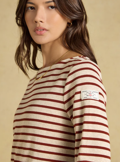 Joules Harbour Stripe Breton Top Oat Marl & Russet