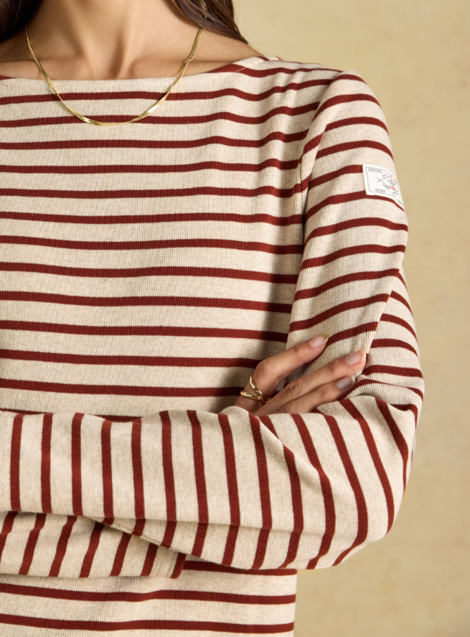Joules Harbour Stripe Breton Top Oat Marl & Russet