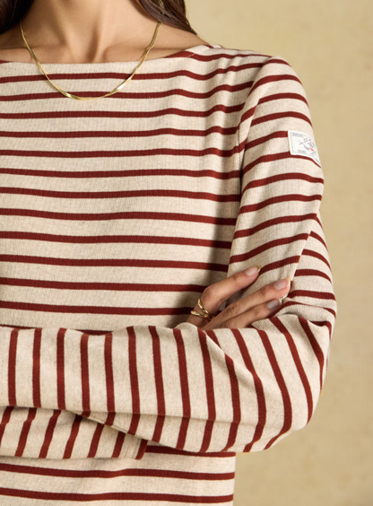 Joules Harbour Stripe Breton Top Oat Marl & Russet