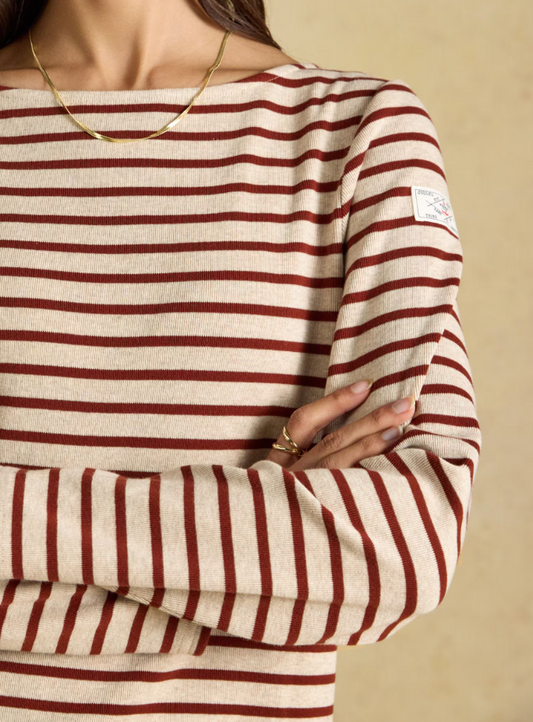 Joules Harbour Stripe Breton Top Oat Marl & Russet
