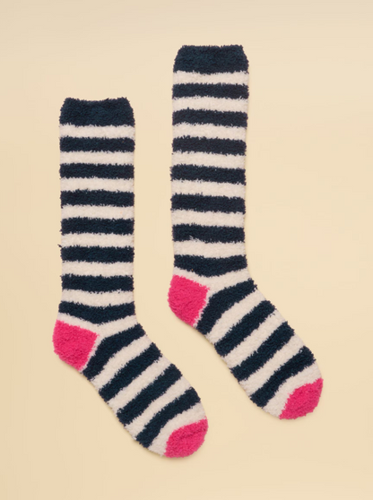 Joules Fluffy Navy Cream Stripe Socks