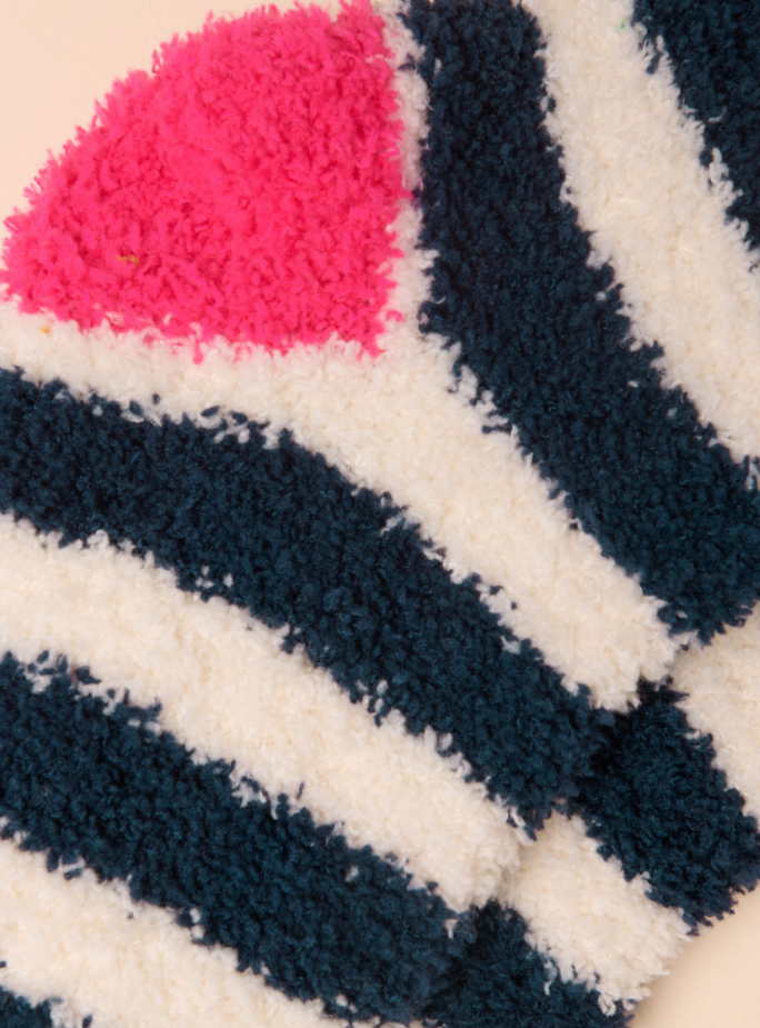 Joules Fluffy Navy Cream Stripe Socks