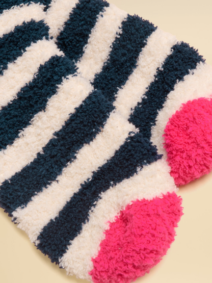 Joules Fluffy Navy Cream Stripe Socks